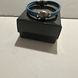 Blue Braided Bracelet with Irish Silver Spiral Charm